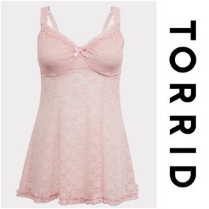 TORRID LIGHT PINK LACE UNDERWIRE BABYDOLL